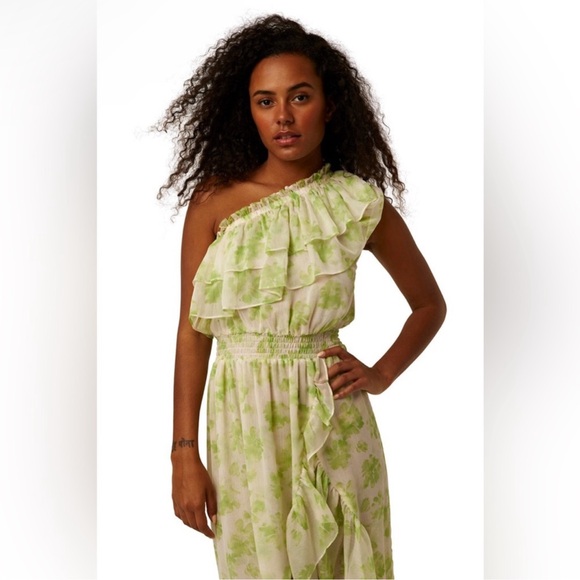 Misa LA Small NWT Elegant Green Floral One-Shoulder Dress - Picture 3 of 5